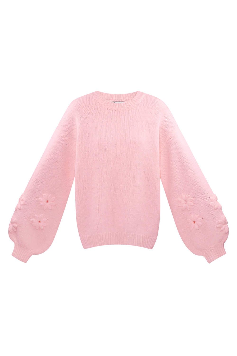 Gestrickter Wollmischungs Damen Oversized Pullover Blumen Applikation 