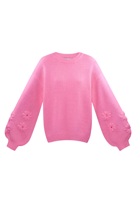 Örme Yün Karışım Kadın Oversized Pulover Çiçek Dikişli 2