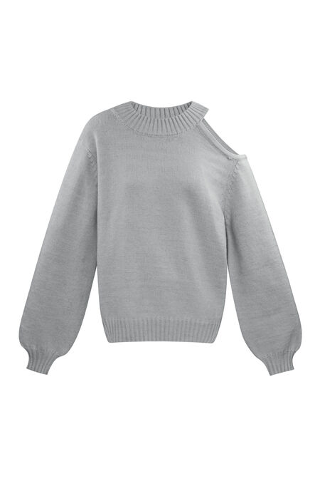 Women's High-Neck Knit Sweater With Asymmetrical Shoulder Cut-Out 2