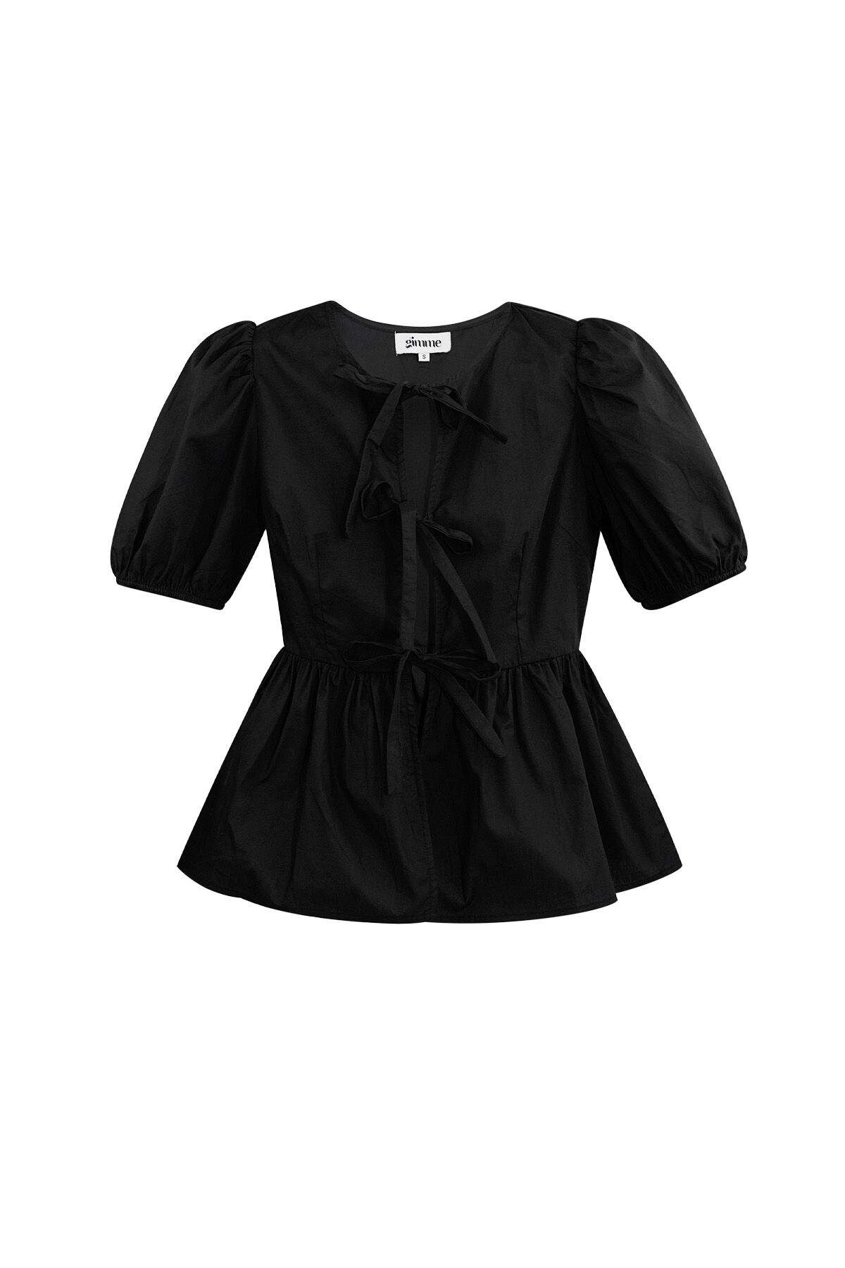 Cotton Women's Short Sleeve Tops Puff Sleeve Tie Front 2