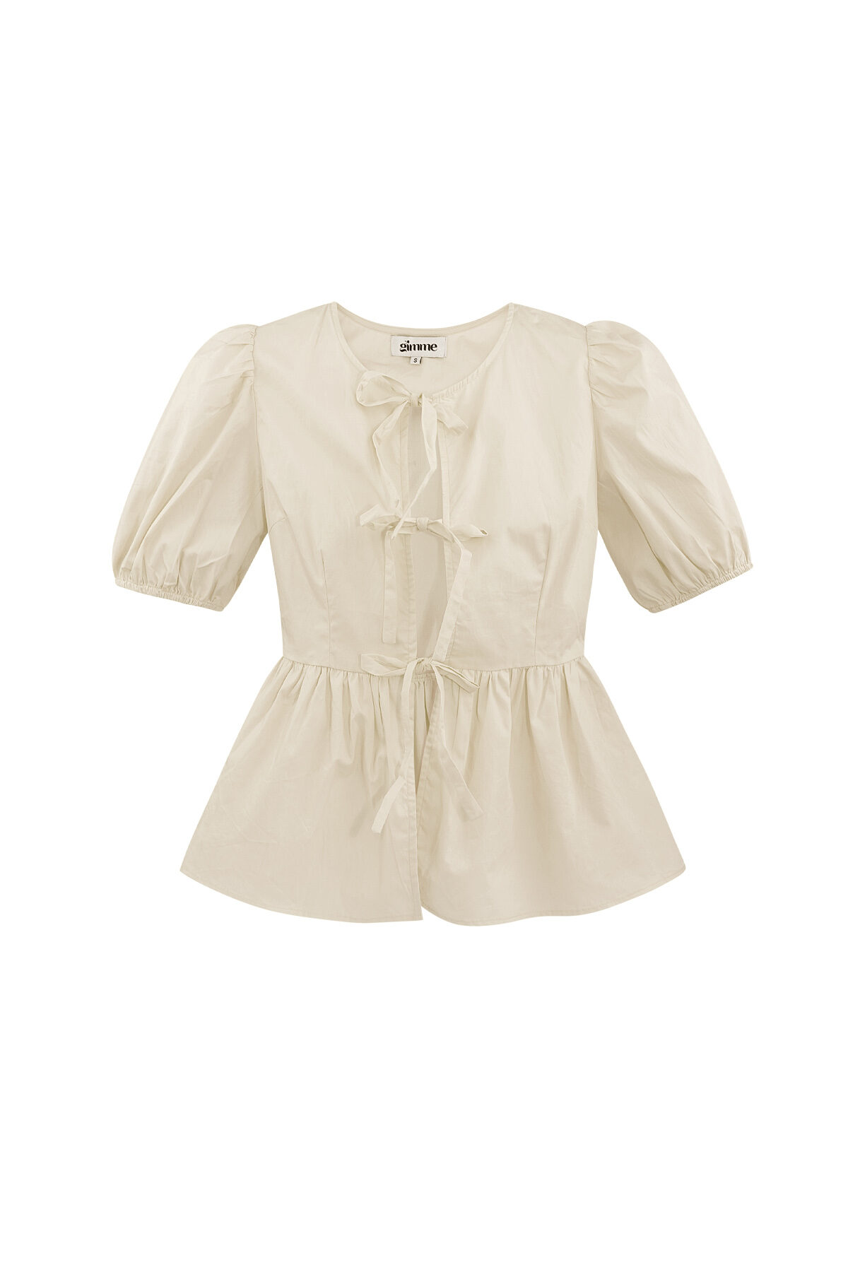 Cotton Women's Short Sleeve Tops Puff Sleeve Tie Front 