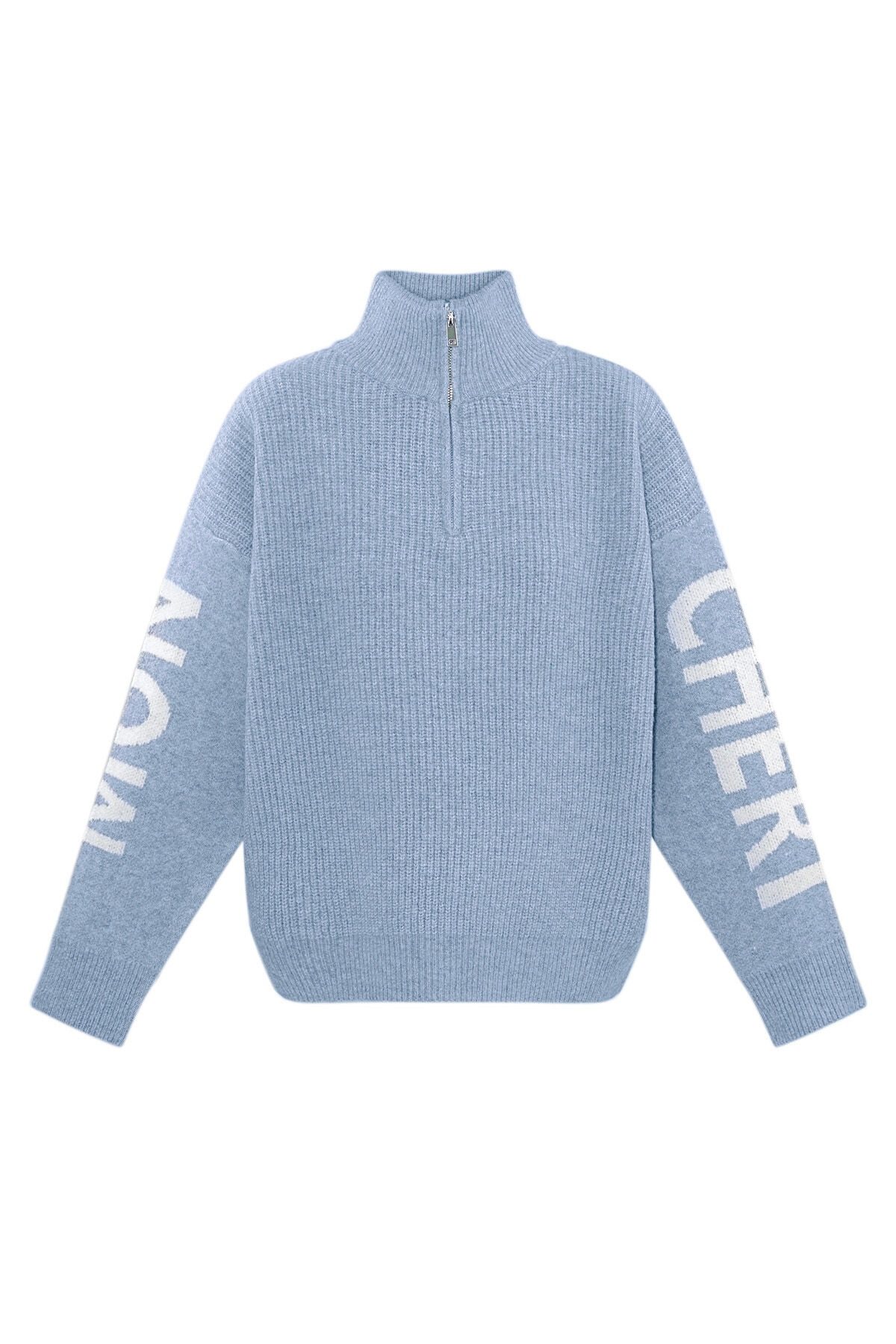 Knitted Wool Blend Women's Quarter-Zip Sweater Graphic Sleeve Design 2