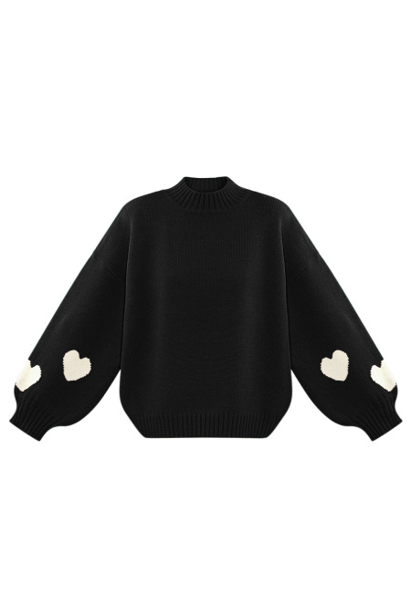 Gestrickter Wollmischungs Damen Oversized Pullover Herz Applikation Design 2