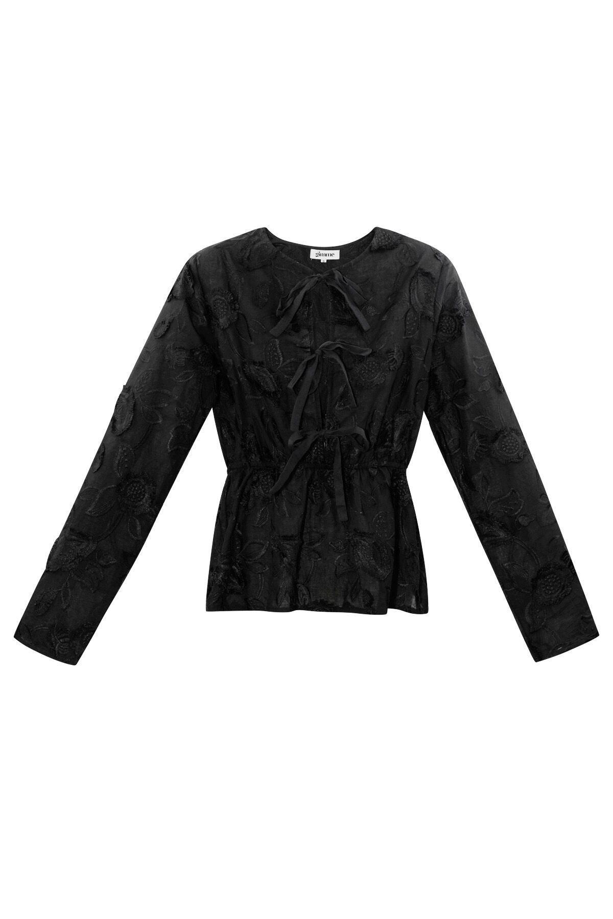 Cotton Women's Long Sleeve Tops Embroidered Drawstring Waist 
