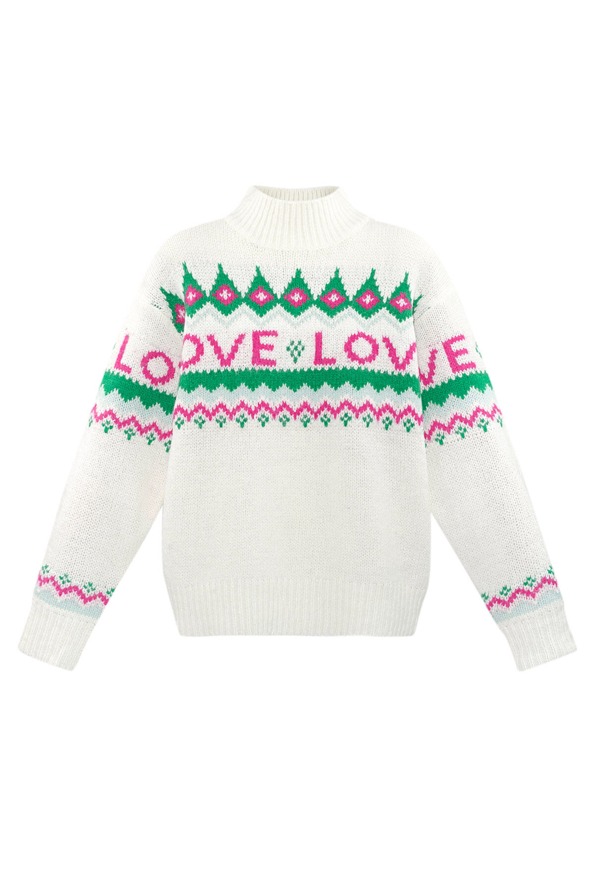 Maglione in Poliestere Donna Collo Alto Disegno a Motivo Love 
