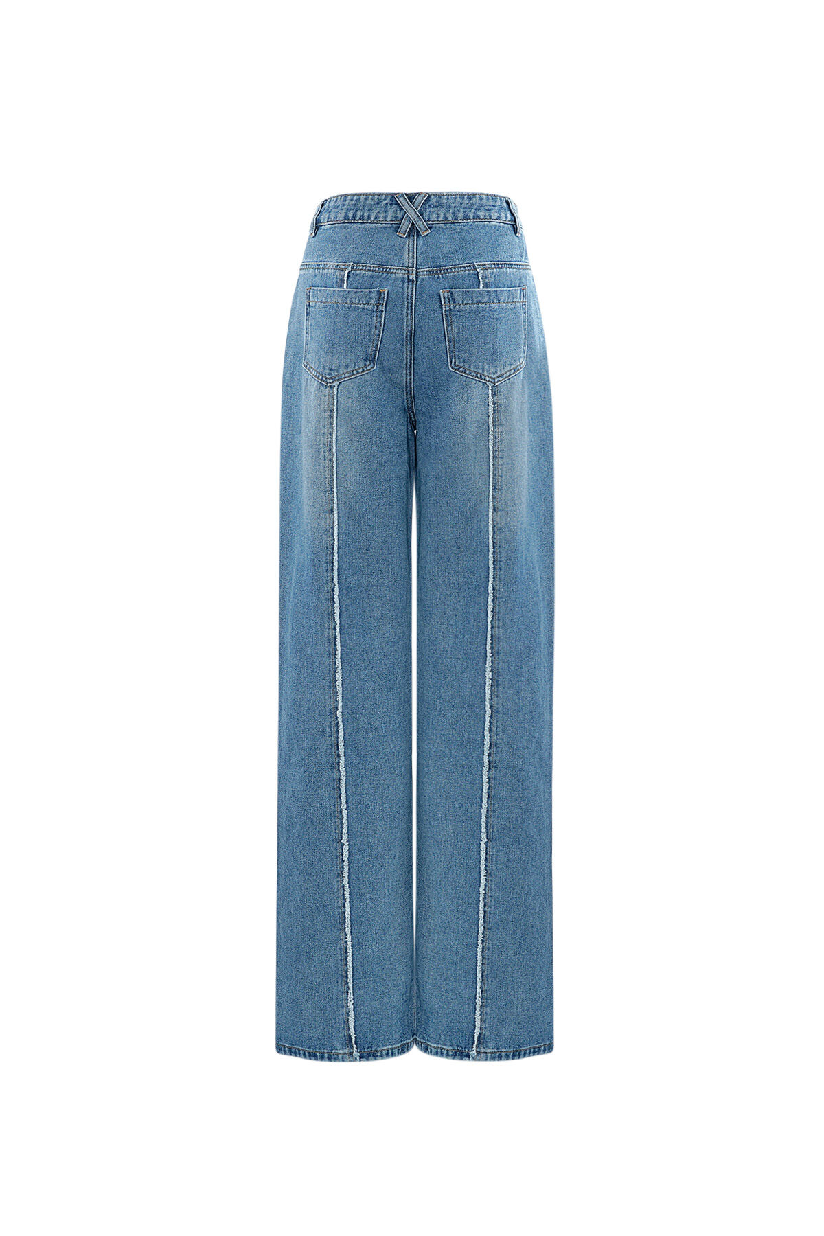 Orta İndigo Renkli Yüksek Bel Geniş Bacaklı Jean Pantolon h5 Resim6