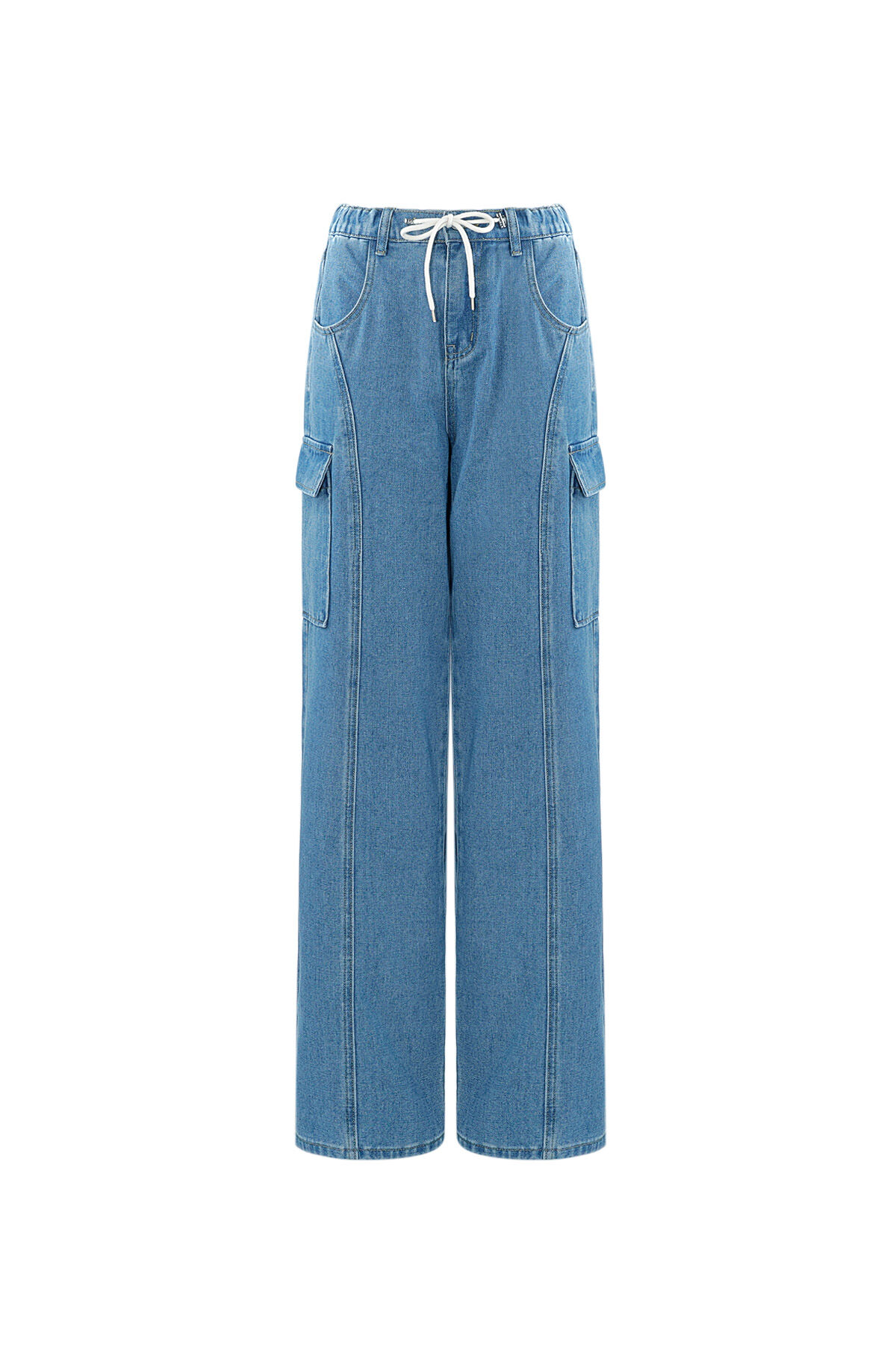 Cotone Tessuto Pantaloni Dritti Donna Casual Colore Puro Indaco Medio h5