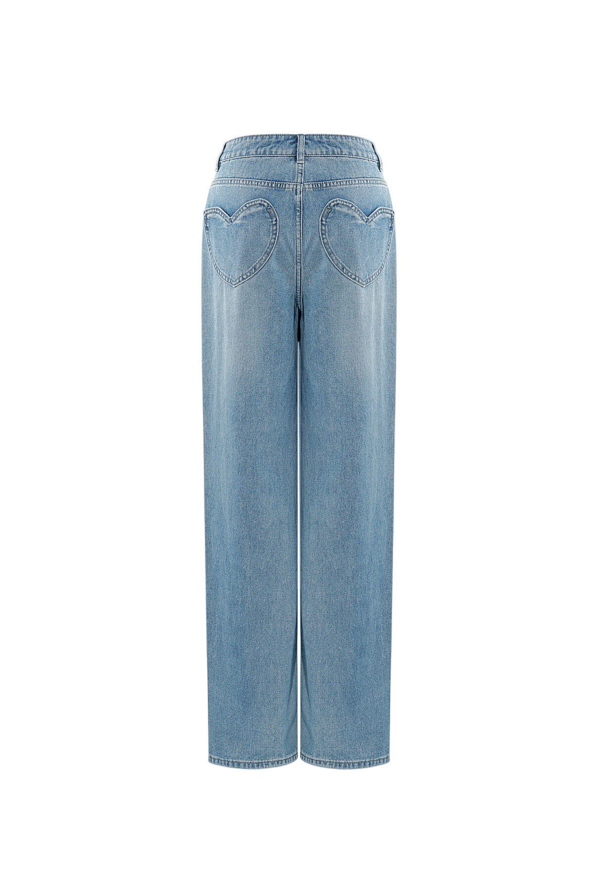 Coton Tissé Femme Pantalon Droit Jeans Décontracté Couleur Unie Indigo Moyen h5 Image7