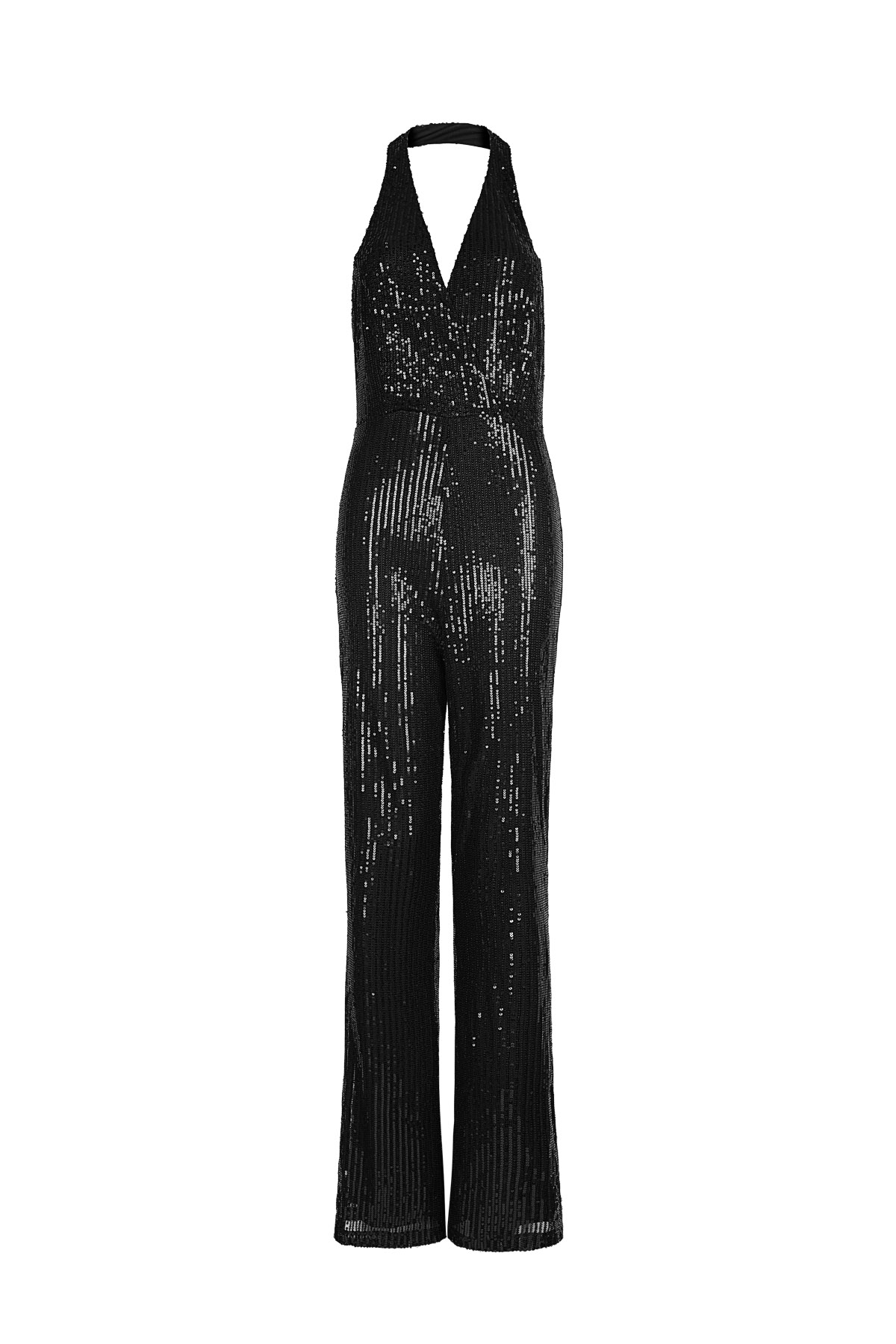 Polyester Women's Sequined Jumpsuit Halter Neck Wide Leg 2