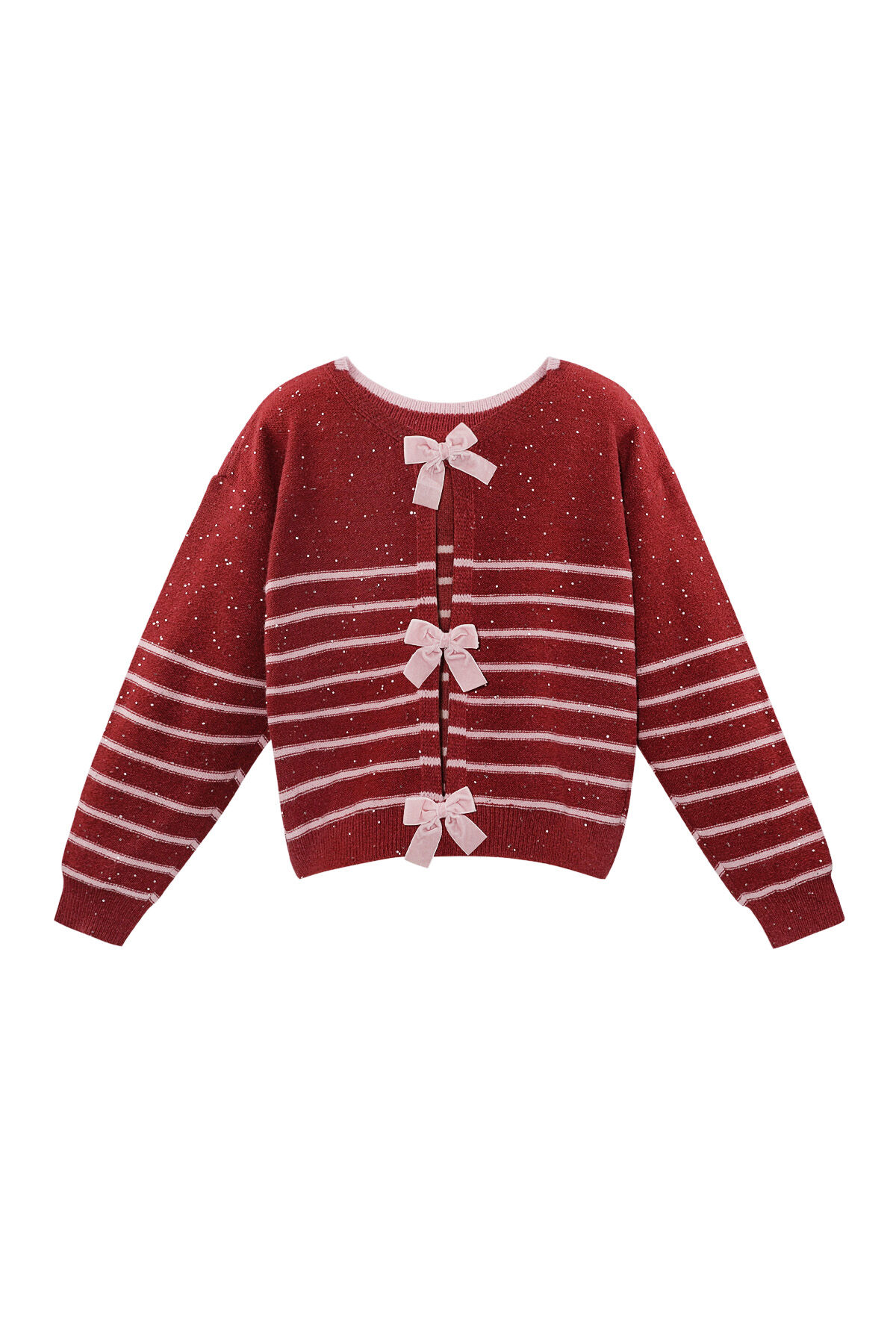 Maglione in Poliestere Tessuto Donna Manica Lunga Dettaglio Fiocco Righe 2