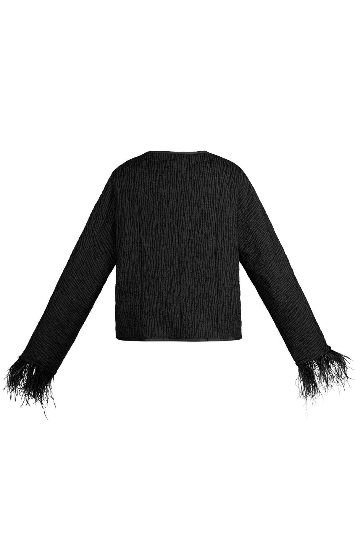 Polyester Women's Cropped Jacket Lace-Up Feather Trim Picture6