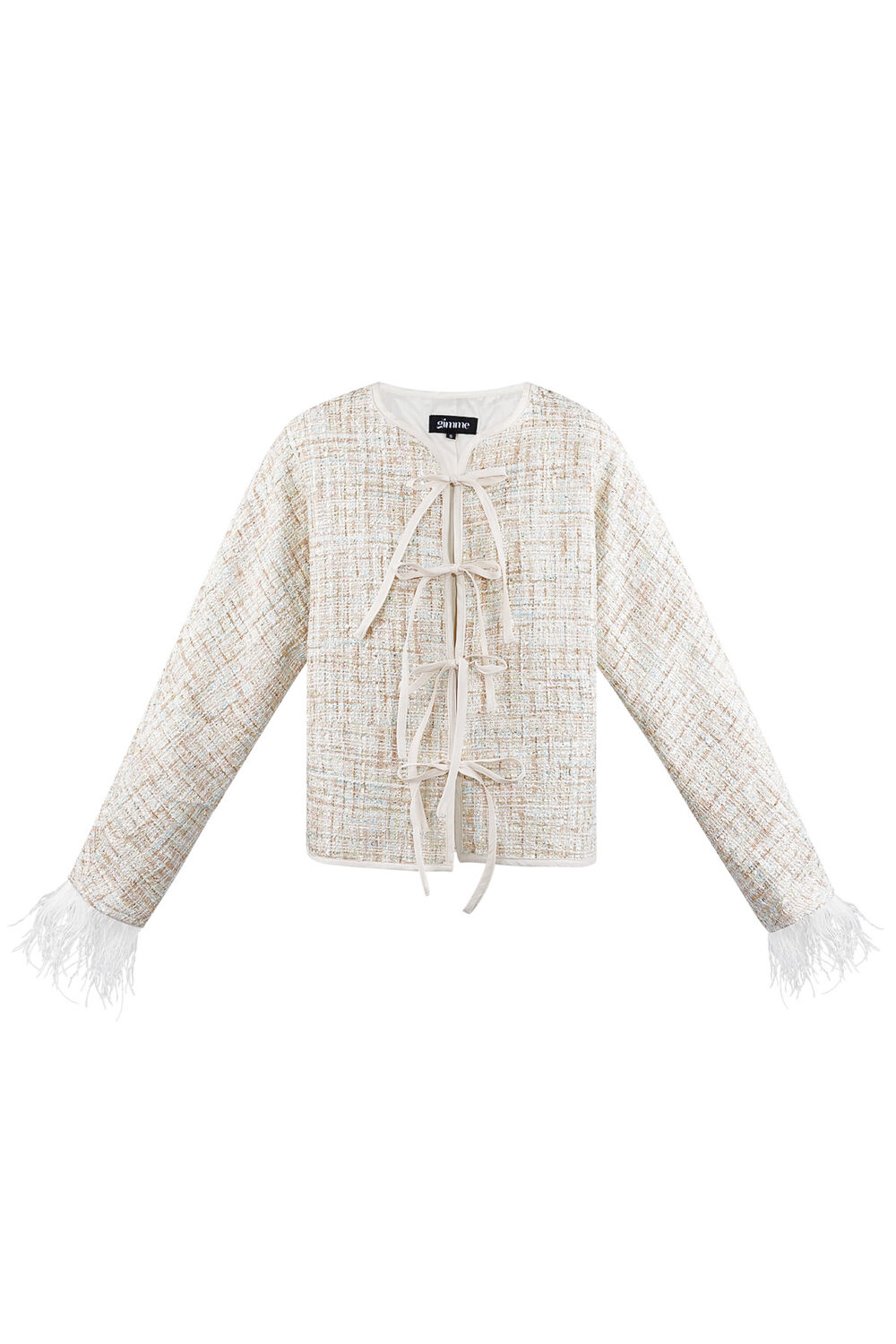 Polyester Women's Jacket Tweed Style Feather Trim