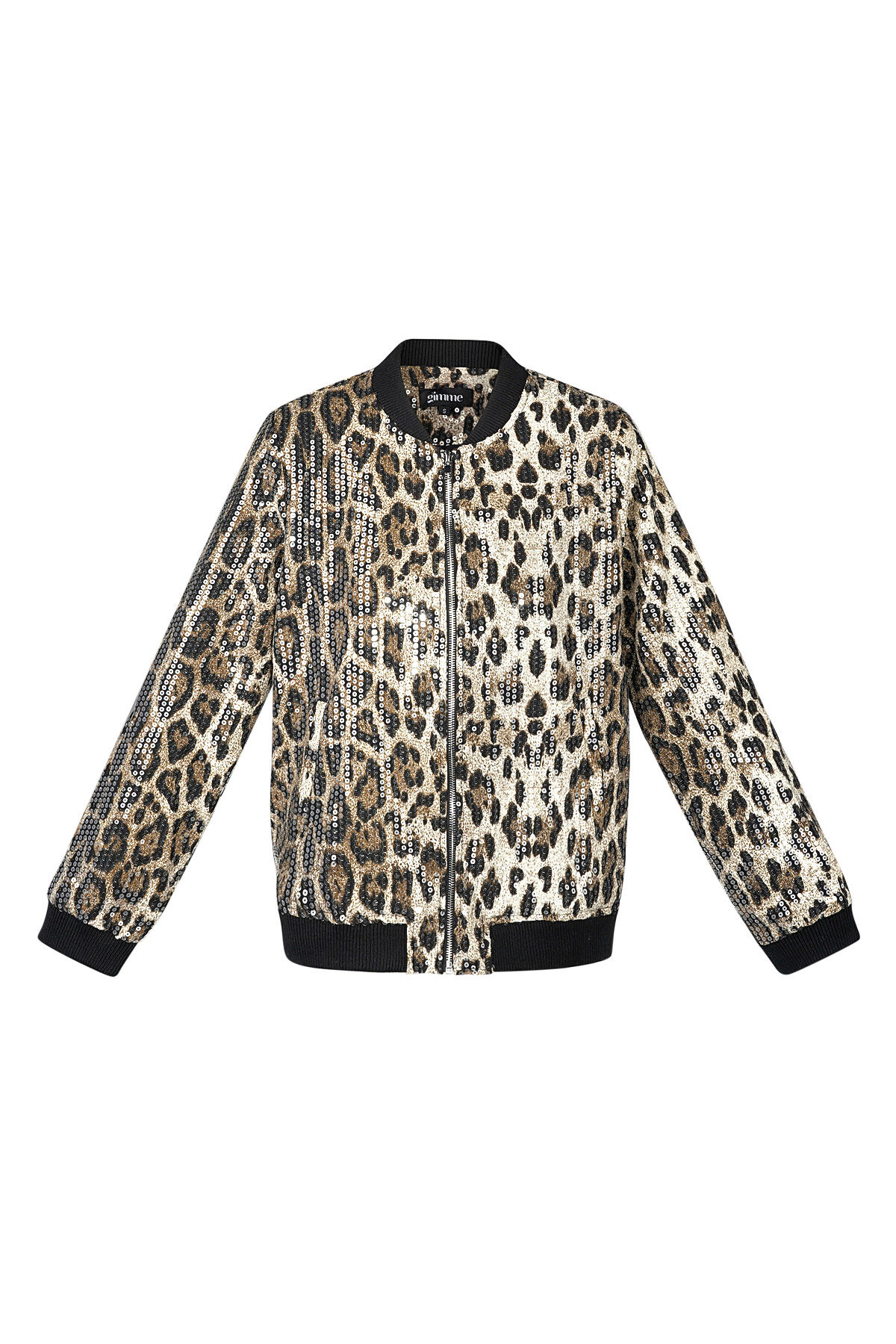 Polyester Women's Bomber Jacket Leopard Print Sequin Embellished 