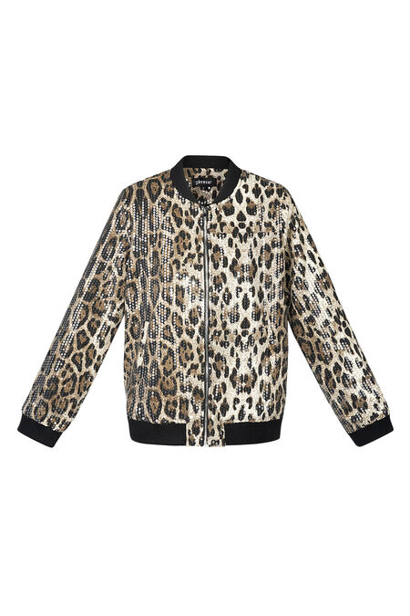 Polyester Women's Bomber Jacket Leopard Print Sequin Embellished 2