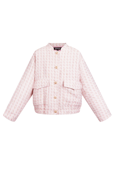Polyester Women's Tweed Jacket Classic Button Front 2