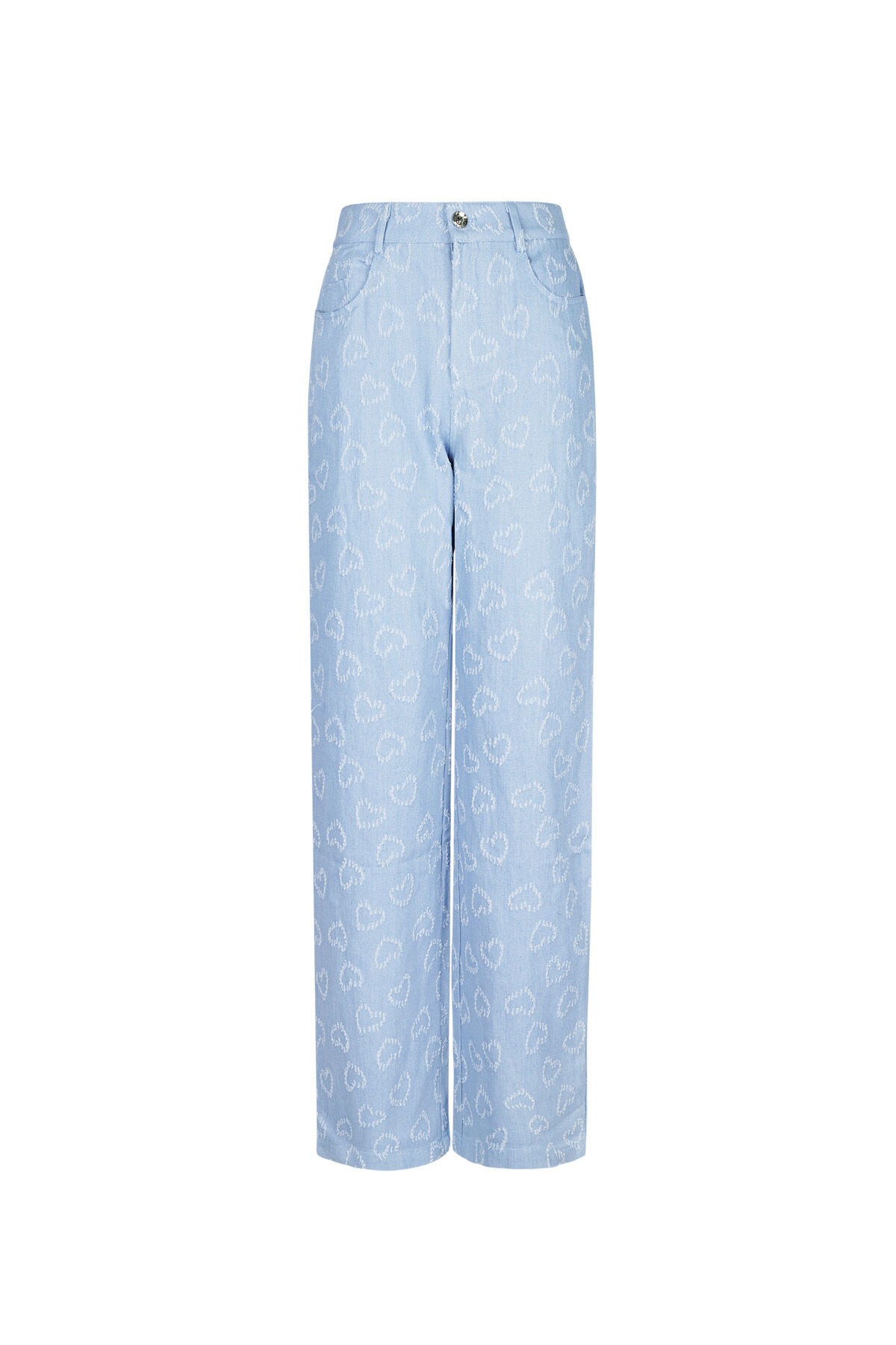Cotton Woven Donna Pantalone Retto Casual Motivo Cuore h5