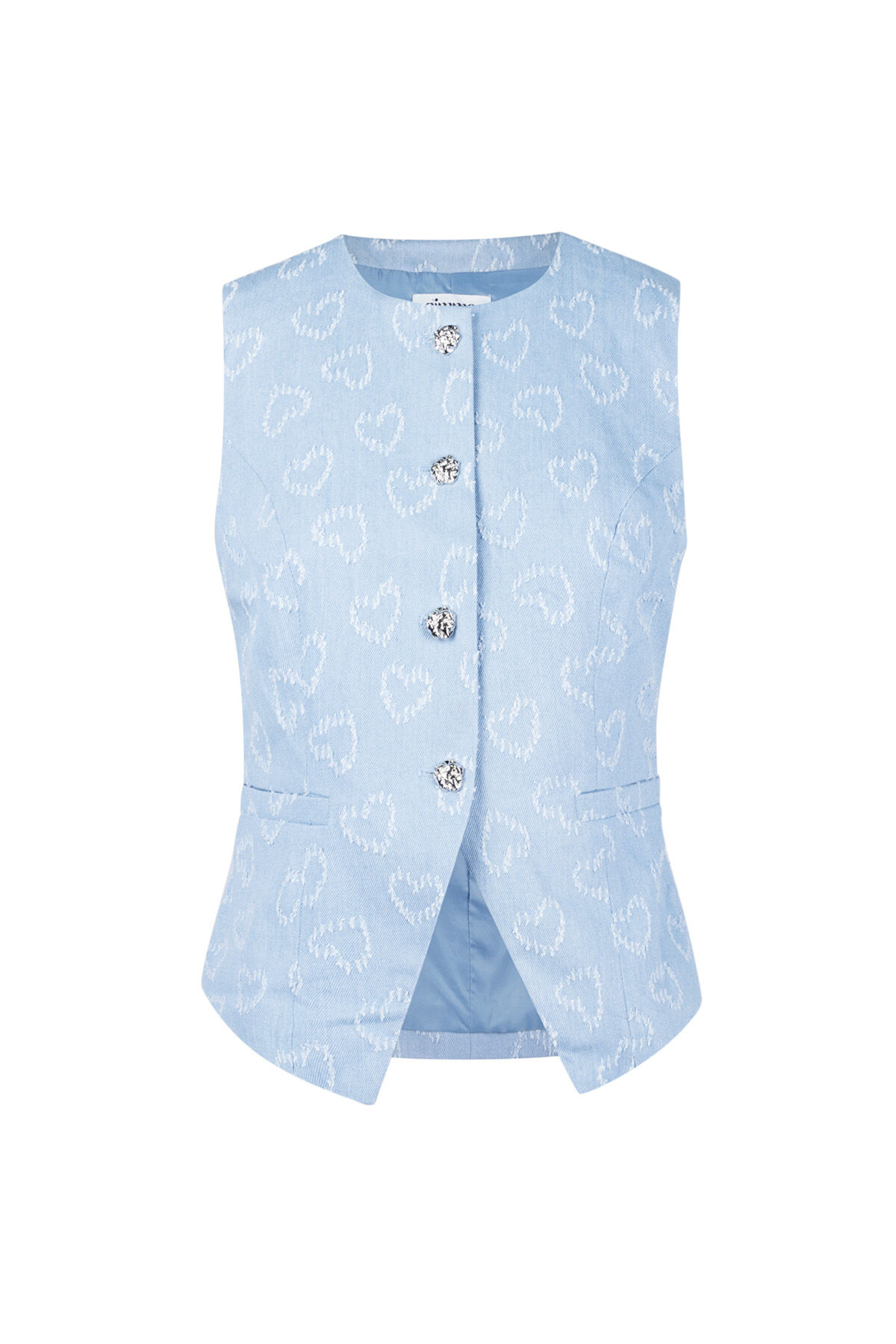 Cotton Women's Sleeveless Top Heart Pattern Button Front h5 