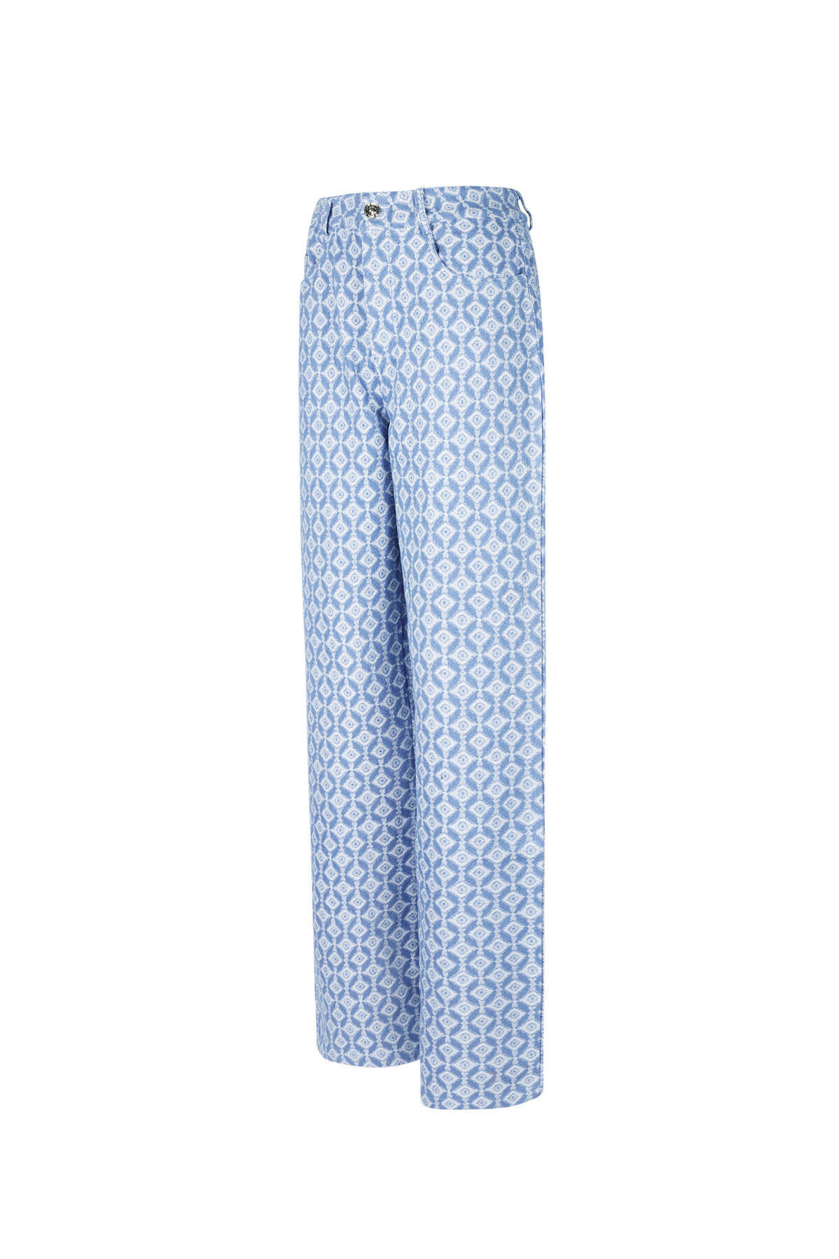 Cotton Woven Women's Straight Leg Pants Geometric Pattern h5Picture4