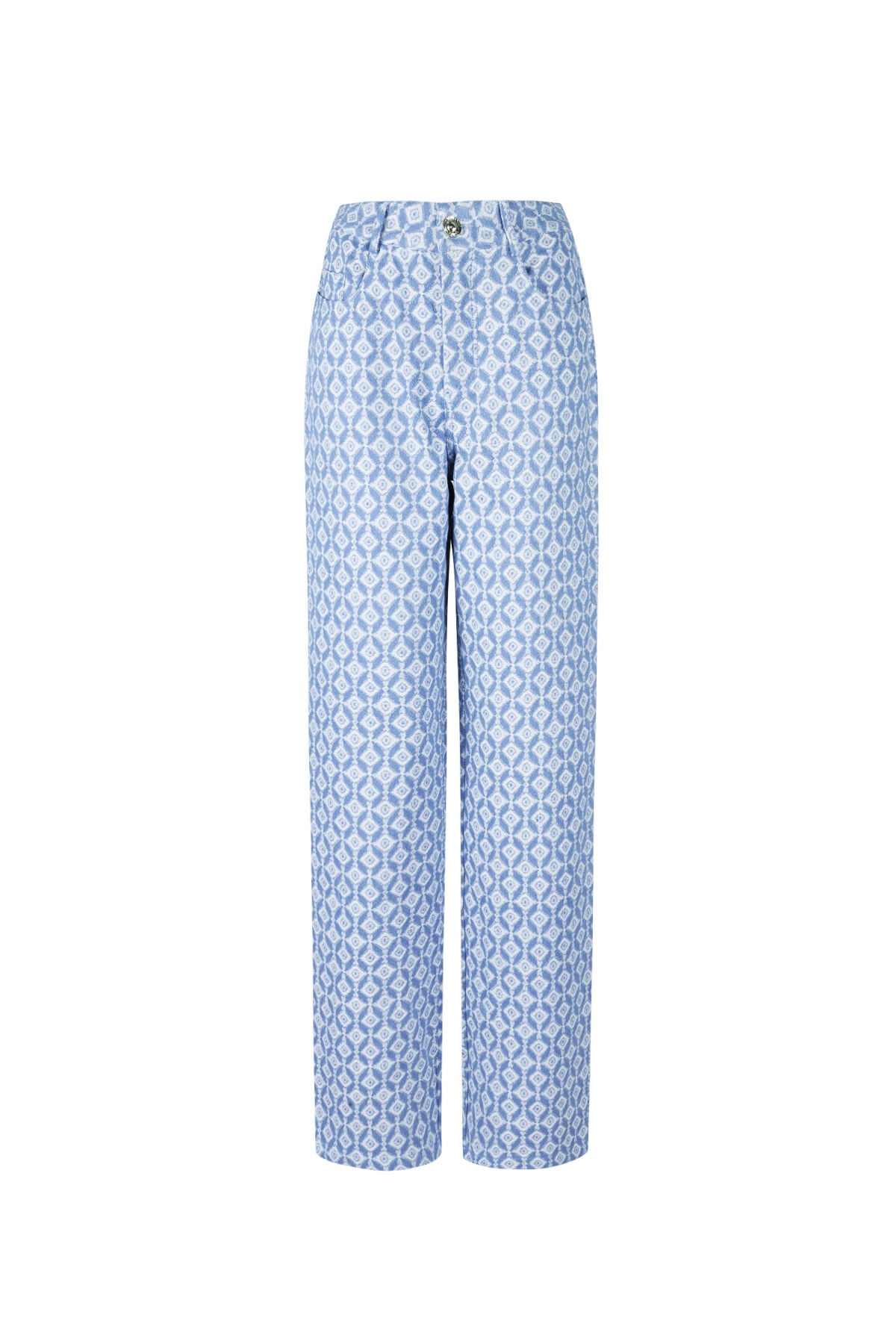 Cotton Woven Women's Straight Leg Pants Geometric Pattern h5