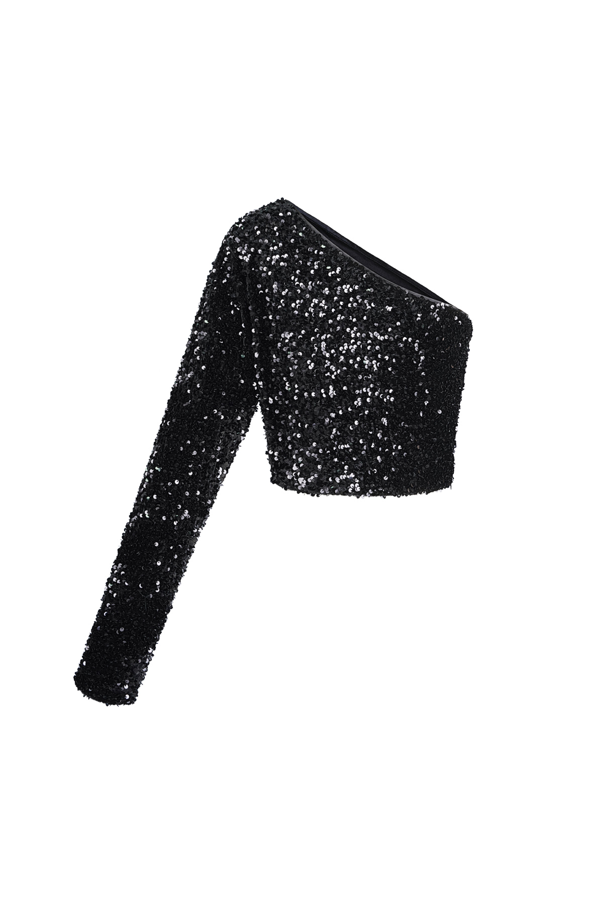 Poliestere Paillettes Donna Top a Spalla Singola Senza Maniche Effetto Lucido 2