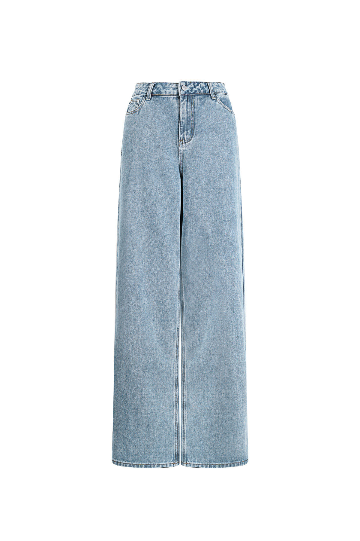 Woven Cotton Women's Wide Leg Denim Pants Casual Solid Color 