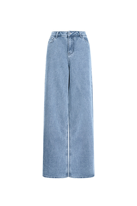 Gewebte Baumwolle Damen Weite Hose Jeans Casual Einfarbig 2