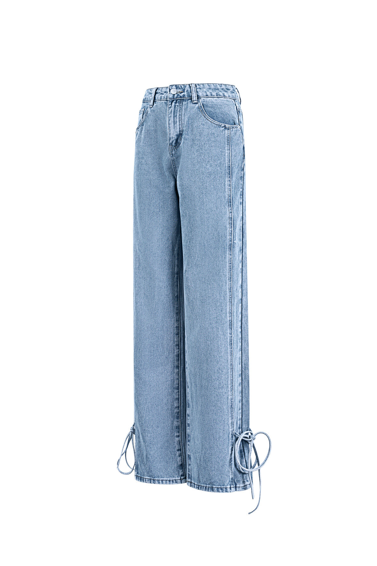 Algodón Tejido Pantalones Rectos Mujer Estilo Casual Detalle Nudo h5 Imagen6