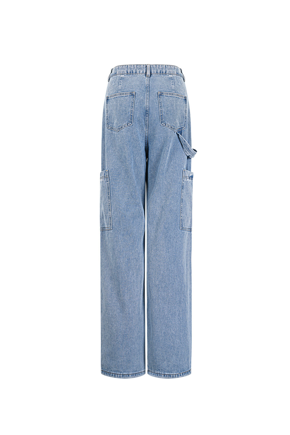 Cotone Tessuto Pantaloni Dritti Donna Casual Colore Puro Indaco Medio h5 Immagine6