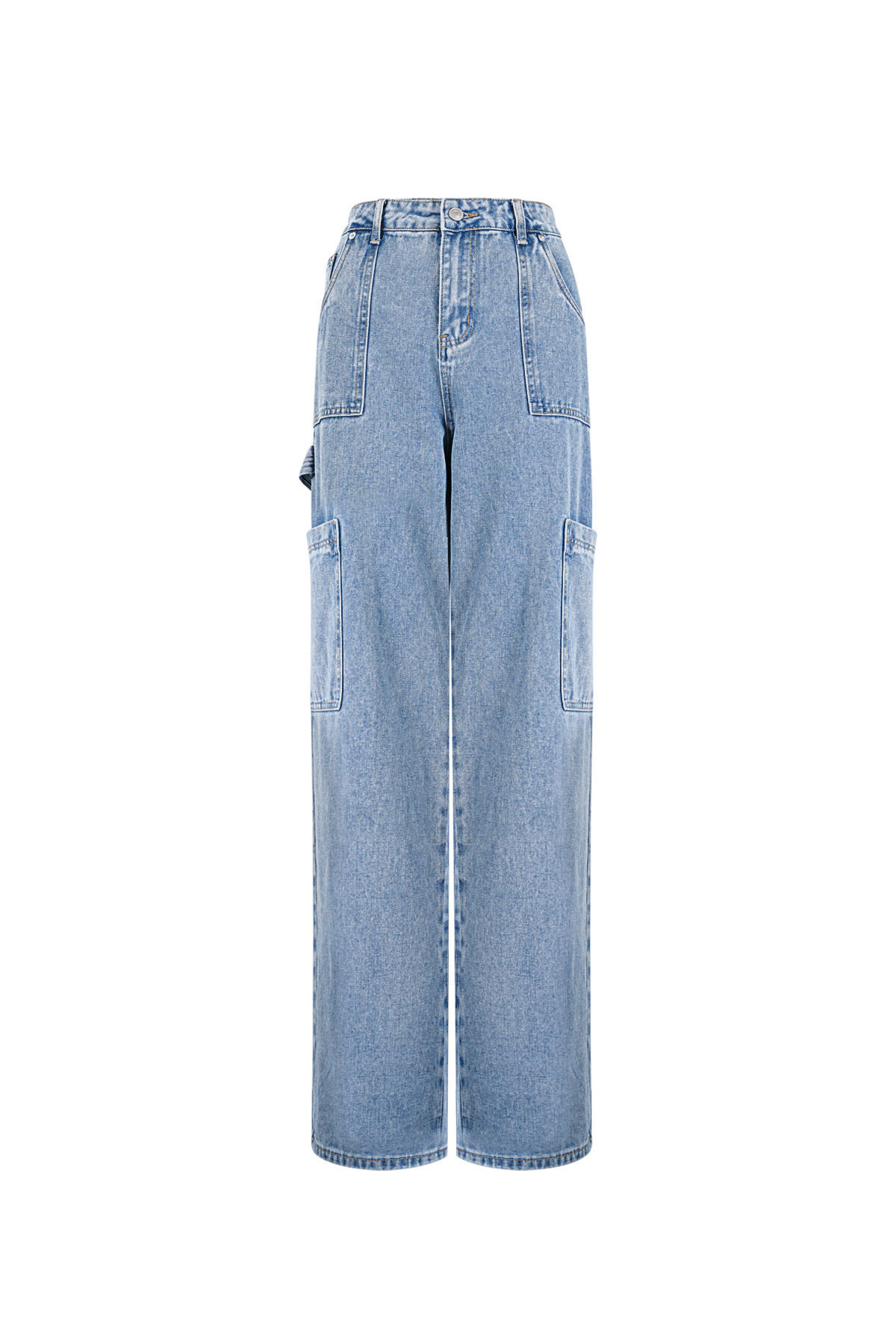 Cotone Tessuto Pantaloni Dritti Donna Casual Colore Puro Indaco Medio h5