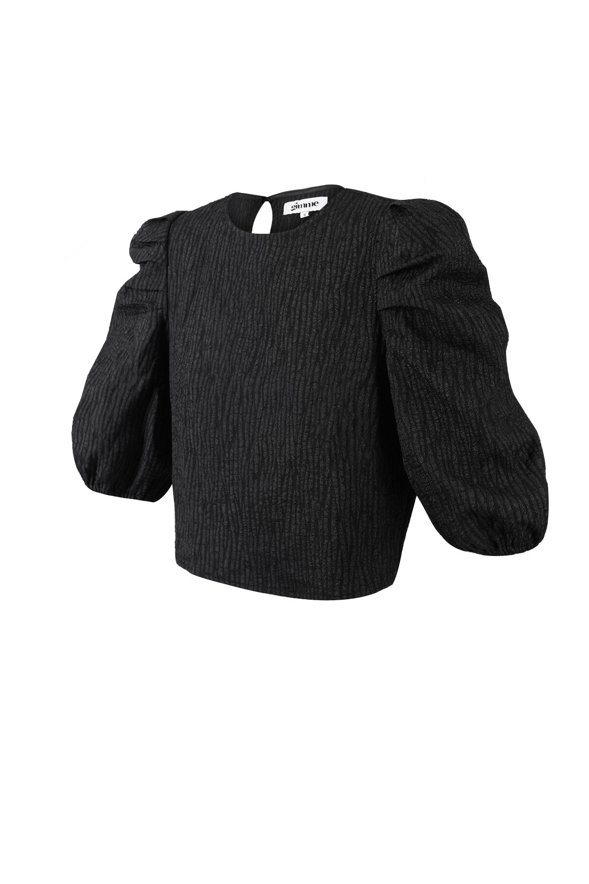 Frauen-Top Mit Puffärmeln Und Rippstruktur In Schwarz h5 Bild5