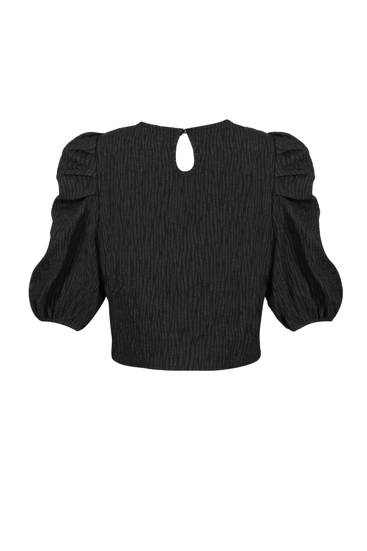Frauen-Top Mit Puffärmeln Und Rippstruktur In Schwarz h5 Bild6