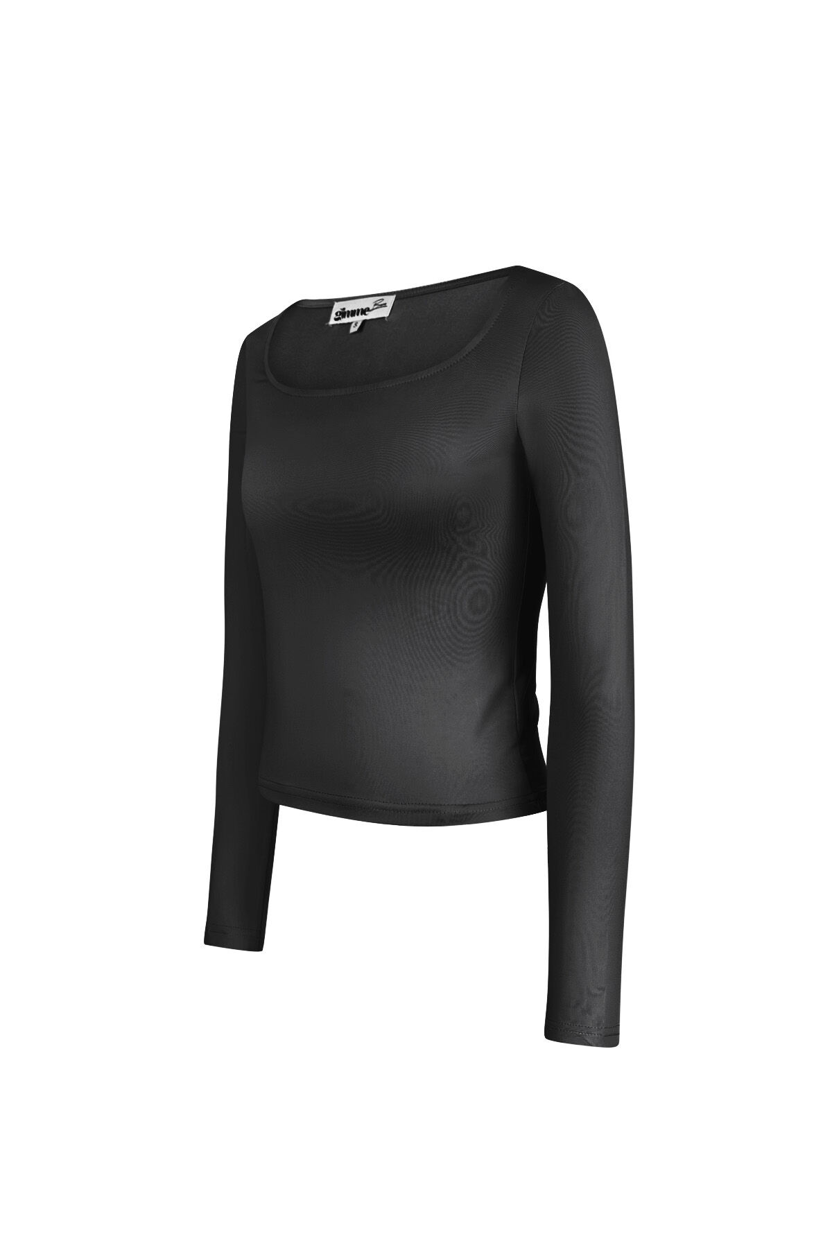 Maglia in Poliestere Donna Maniche Lunghe Crop Top Collo Quadrato Taglio Bodycon h5 Immagine2
