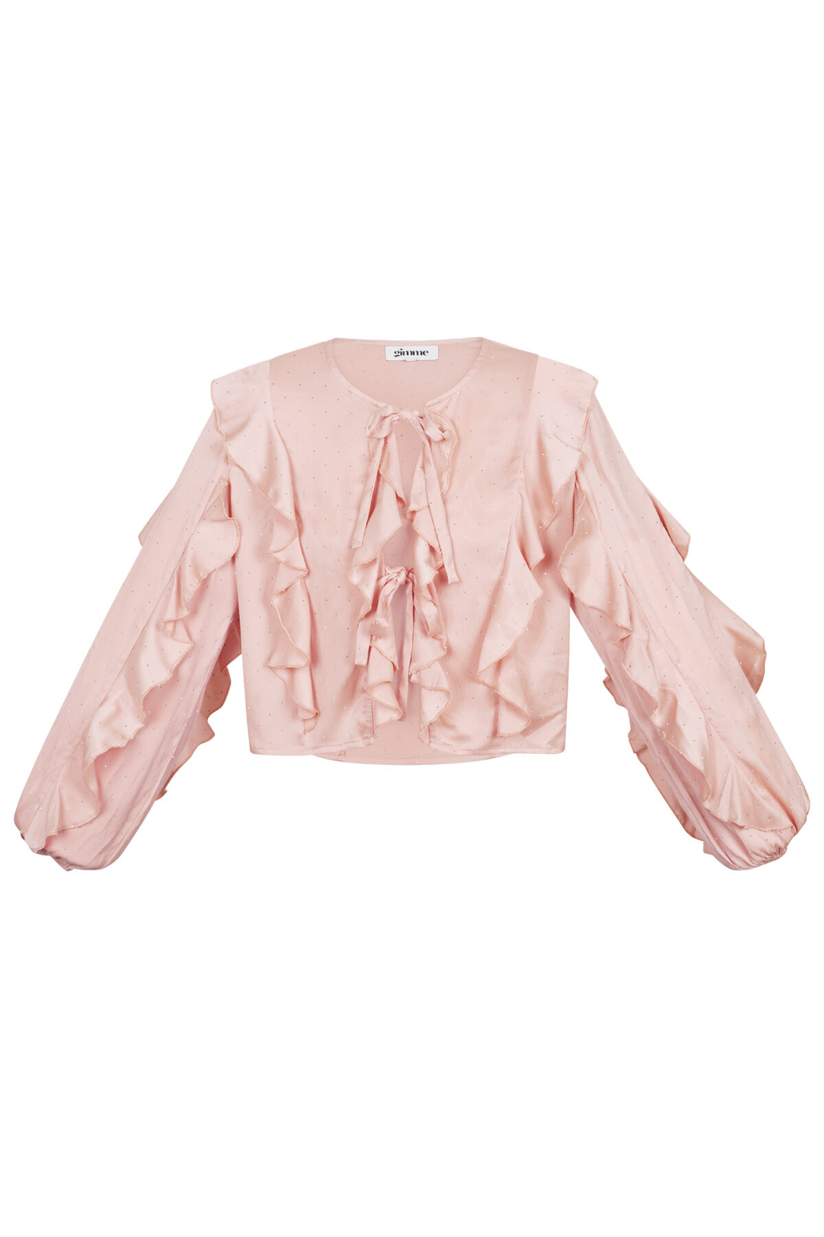 Polyester Vrouwen Lange Mouw Top Met Plooien Voorzijde Knoop 2