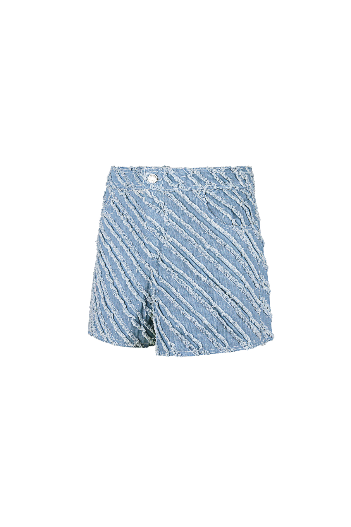 Shorts en jean pour femme à taille haute avec texture nervurée diagonale et finition usée h5 Image7