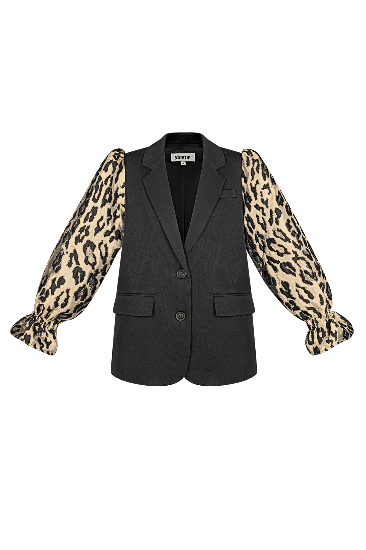 Polyester Damen-Anzug-Set Blazer mit Leopardenmuster-Puffärmeln 2