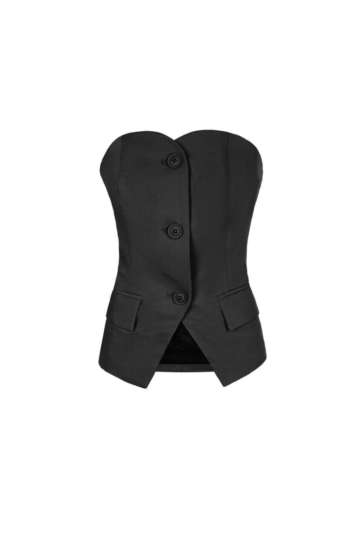 Top Senza Maniche Donna in Poliestere Design Strutturato con Pulsanti 2