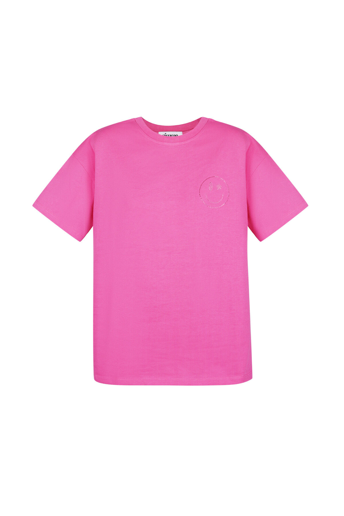 Baumwolle Damen T-Shirt Oversized Fuchsia Lächeln Stickerei h5 