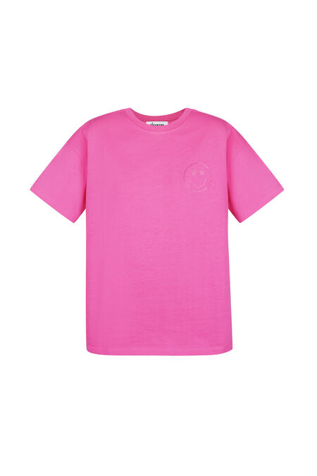 Cotton Women's T-shirt Oversized Fuchsia Smiley Embroidery 2