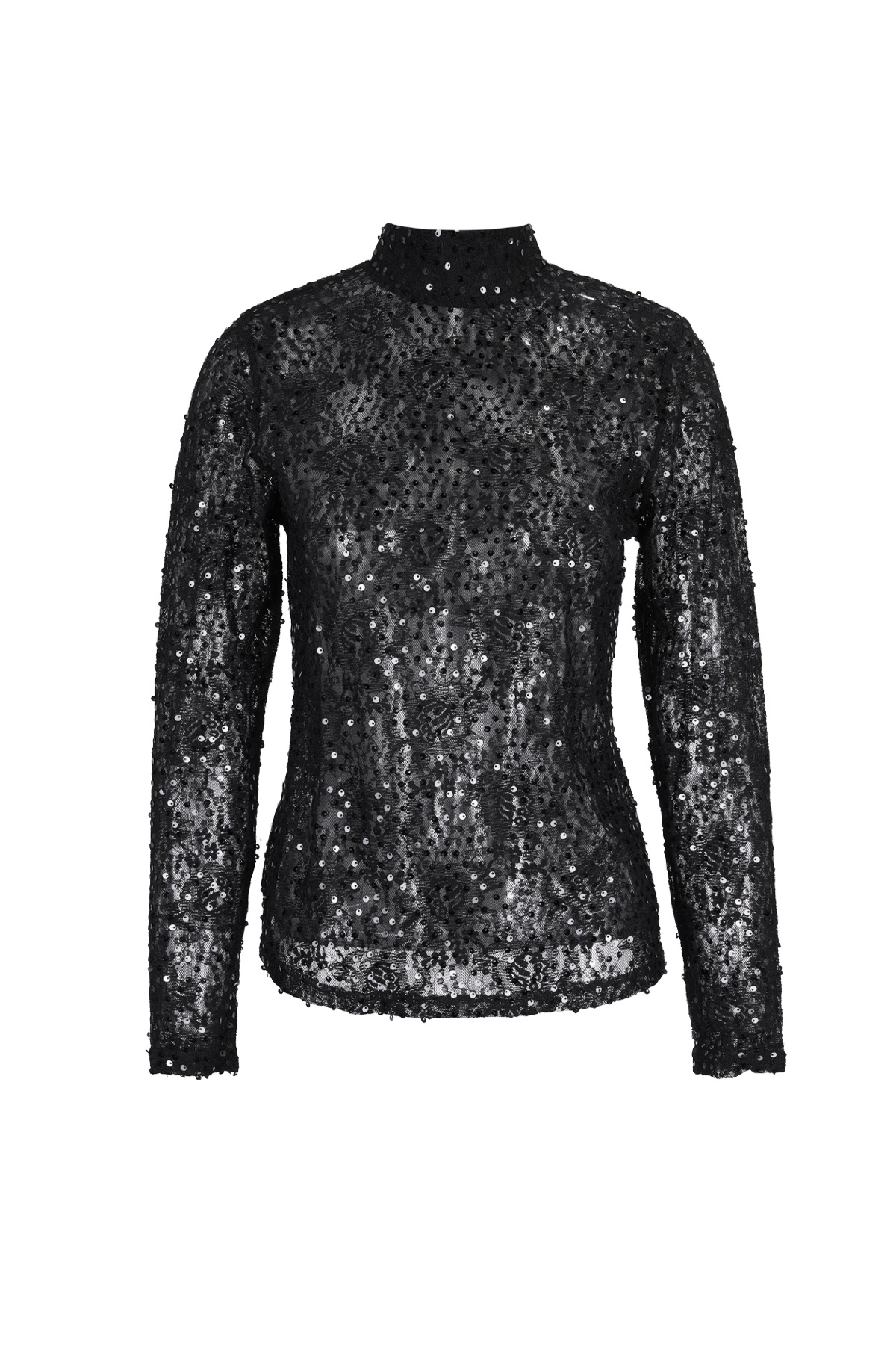 Polyester Long Sleeve Top Sequin Embellished Turtleneck 2