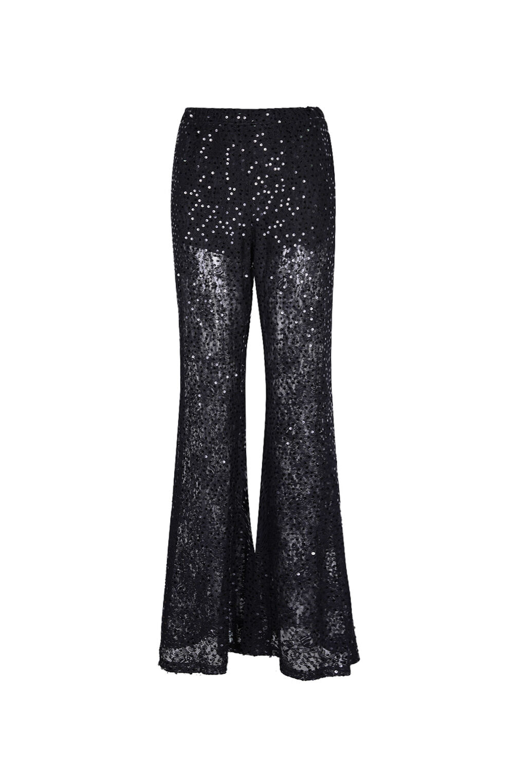 Women's High-Waisted Wide-Leg Sequined Trousers with Mesh Paneling h5Picture5