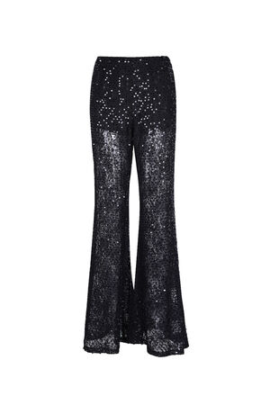 Women's High-Waisted Wide-Leg Sequined Trousers with Mesh Paneling h5 Picture5