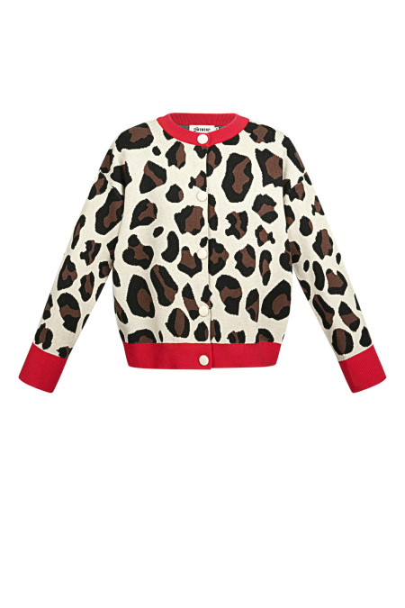 Damen-Strickjacke mit Leopardenmuster und Kontrastbesatz 2