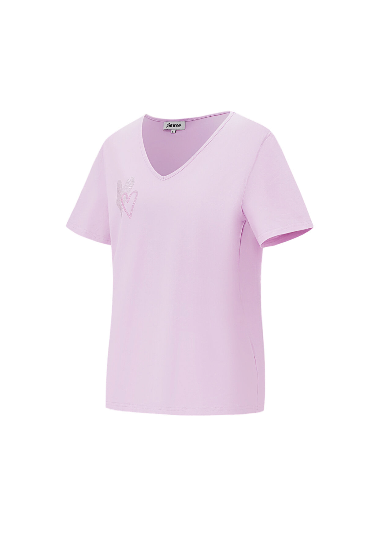Cotton Women's V-Neck T-Shirt Embroidered Heart Design h5 Picture5