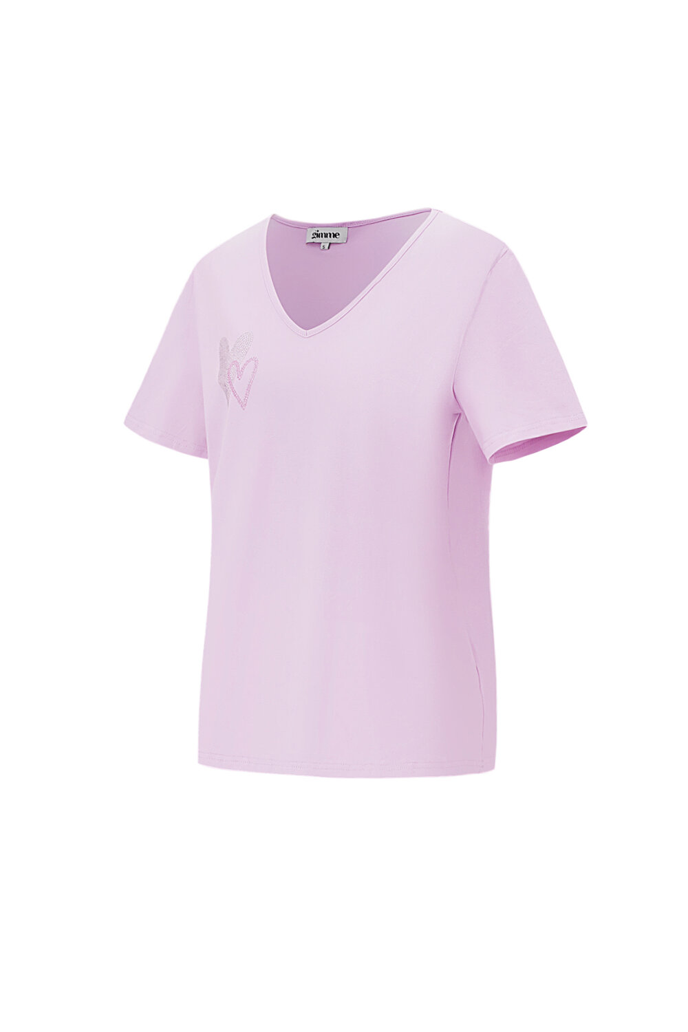Cotton Women's V-Neck T-Shirt Embroidered Heart Design h5Picture5