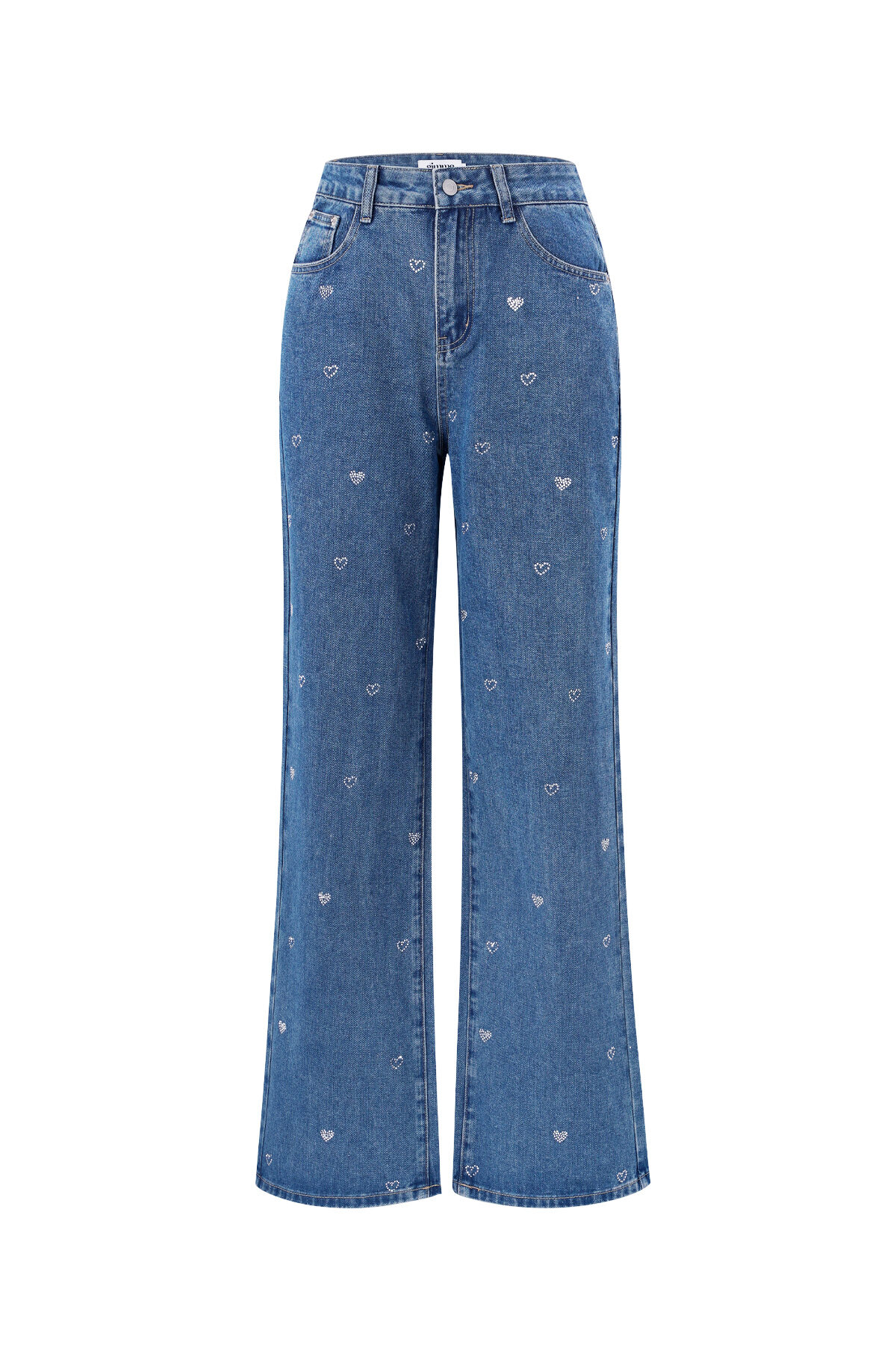Cotton Woven Women's Straight Leg Denim Pants Heart Embroidery Casual 
