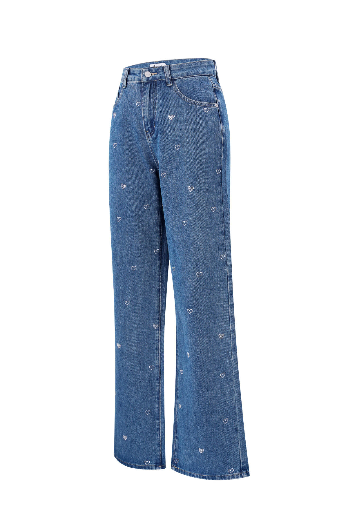 Cotton Woven Women's Straight Leg Denim Pants Heart Embroidery Casual Picture5