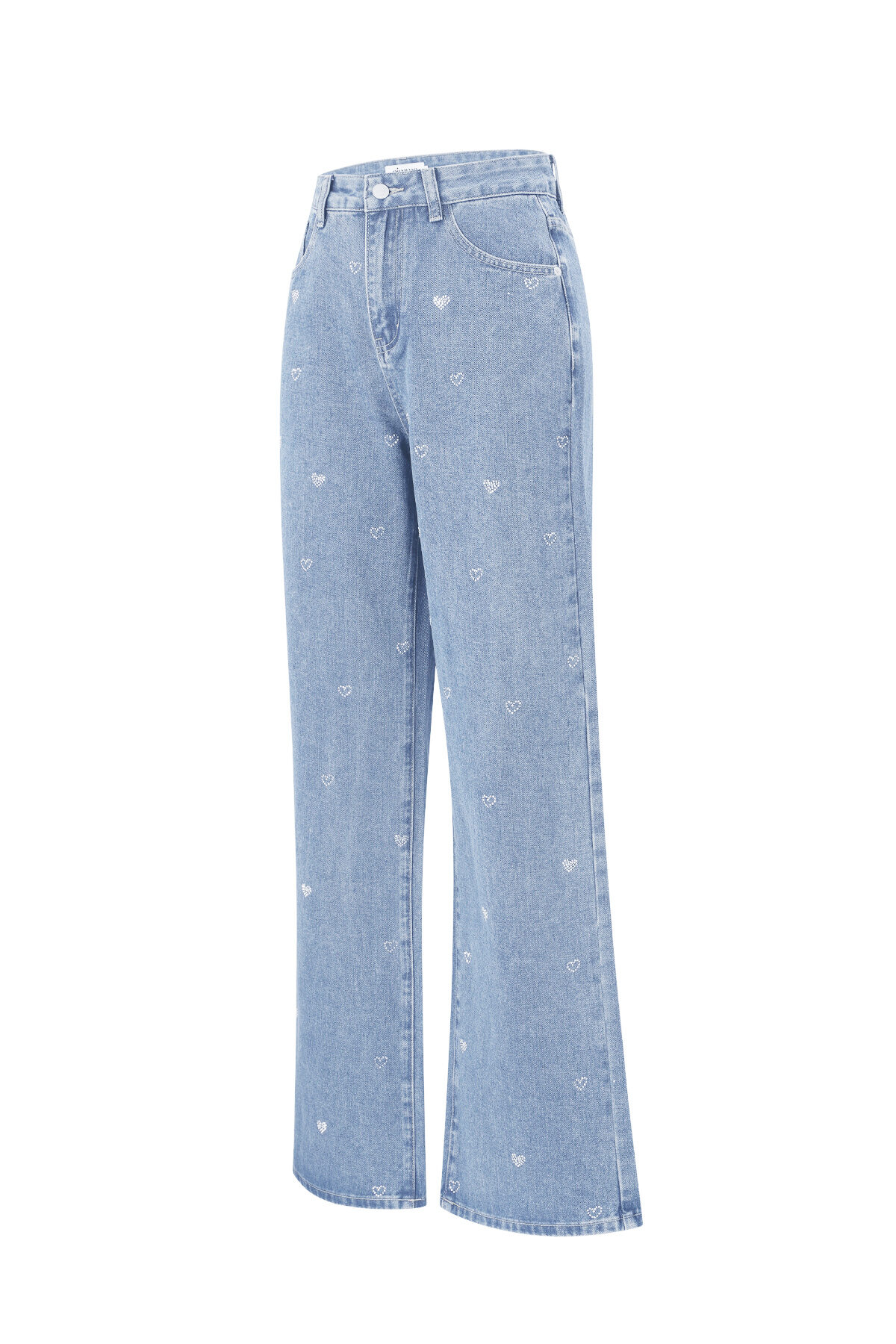 Cotton Woven Women's Straight Leg Denim Pants Heart Embroidery Casual Picture11