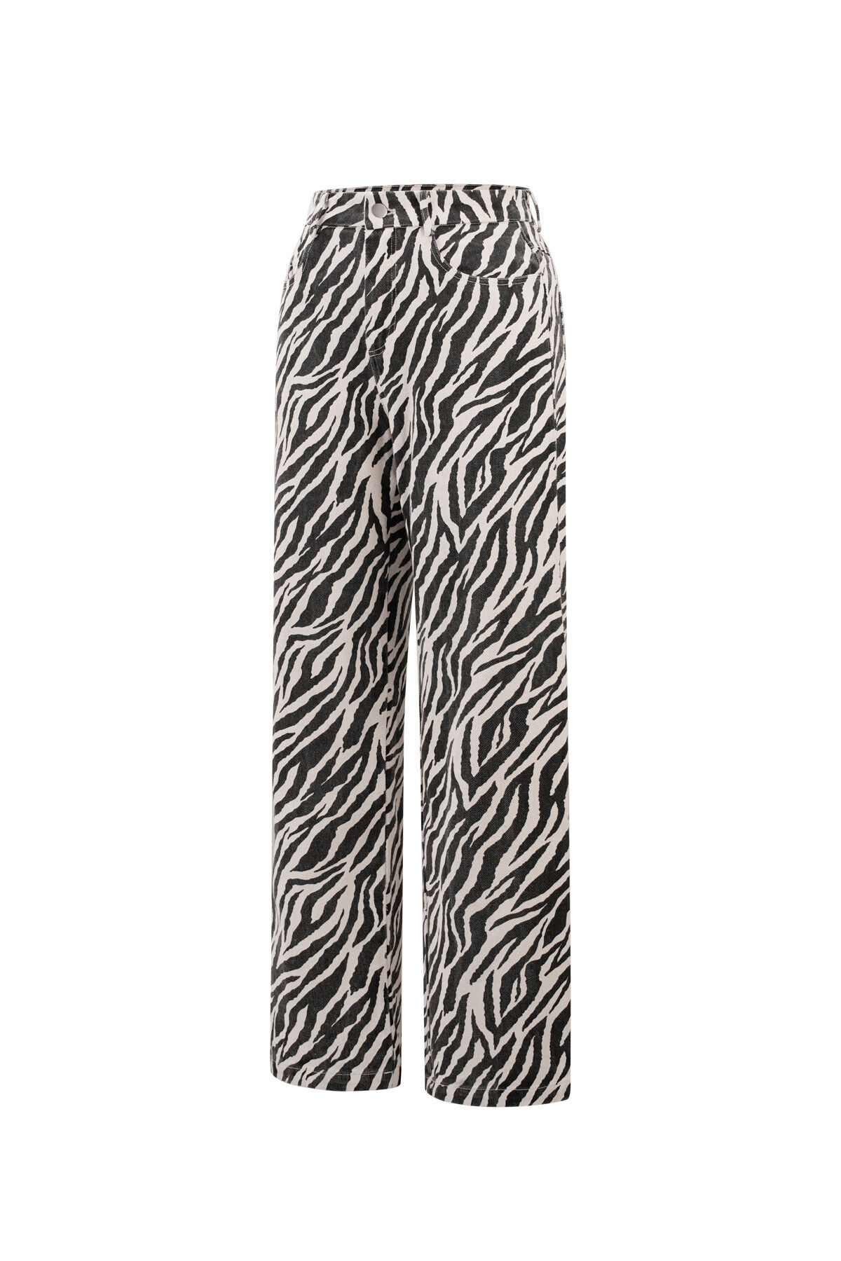 Woven Cotton Women's Straight Leg Pants Casual Zebra Stripes h5 Picture6