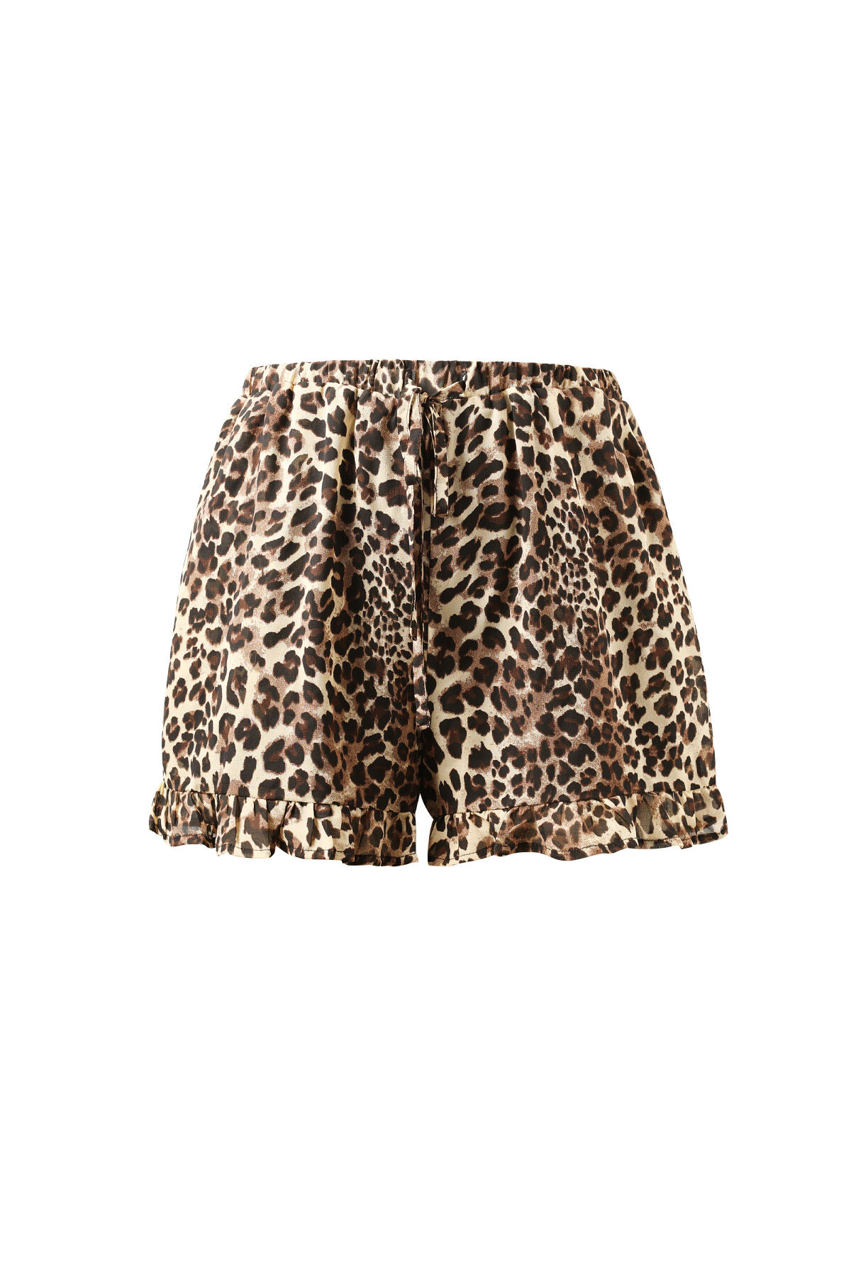 Damenschort mit Leopardenmuster, hoher Taille und Volantsaum