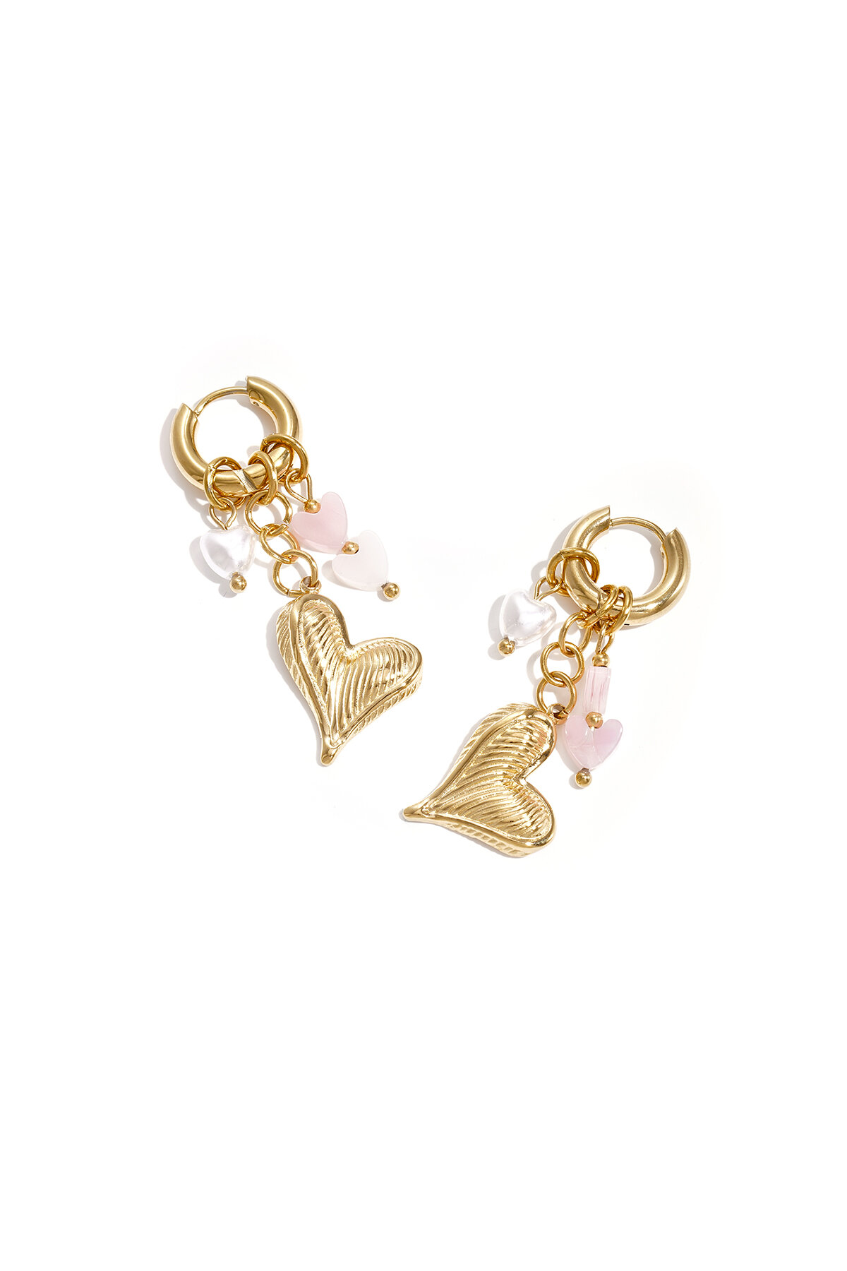 Earrings with hanging beads, pearl and heart h5